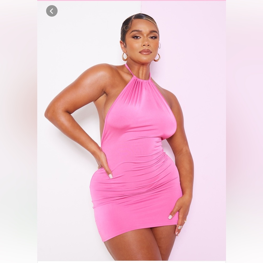 Shape Hot Pink Slinky High Neck Backless Bodycon Dress